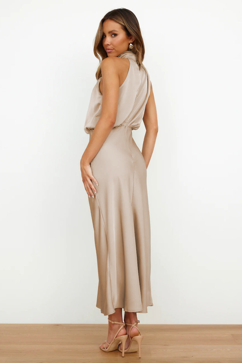 Kangana | Satin High Neck Sleeveless Maxi Dress