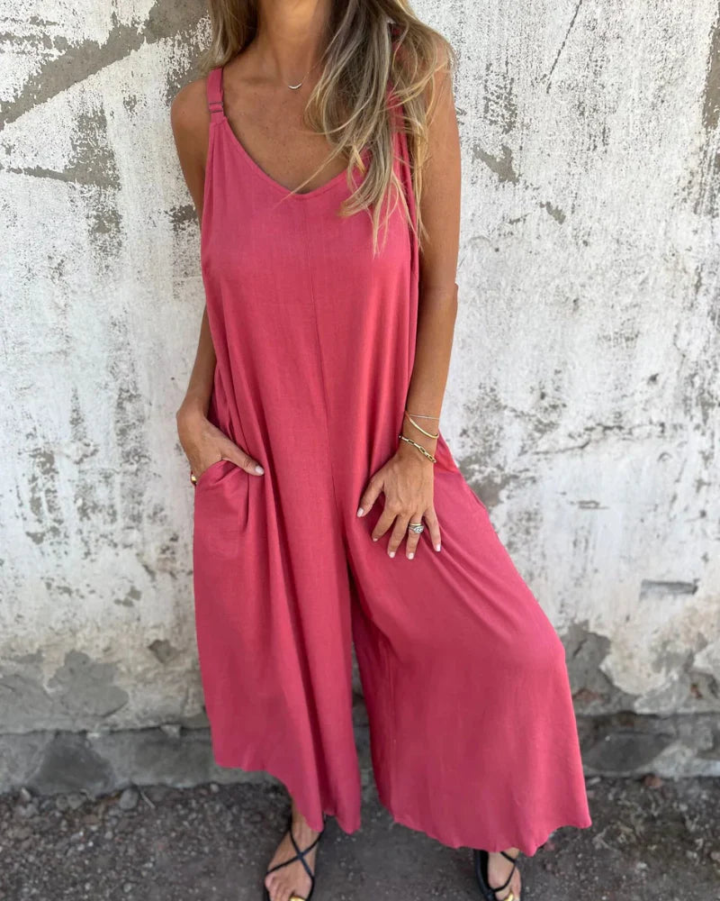 Tanya | Wide Leg V-Neck Sleeveless Jumpsuit