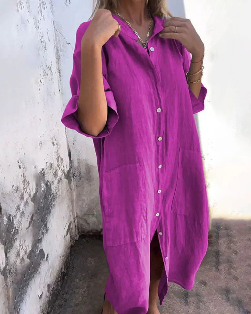 Aguilera | Oversized Button Front Midi Shirt Dress
