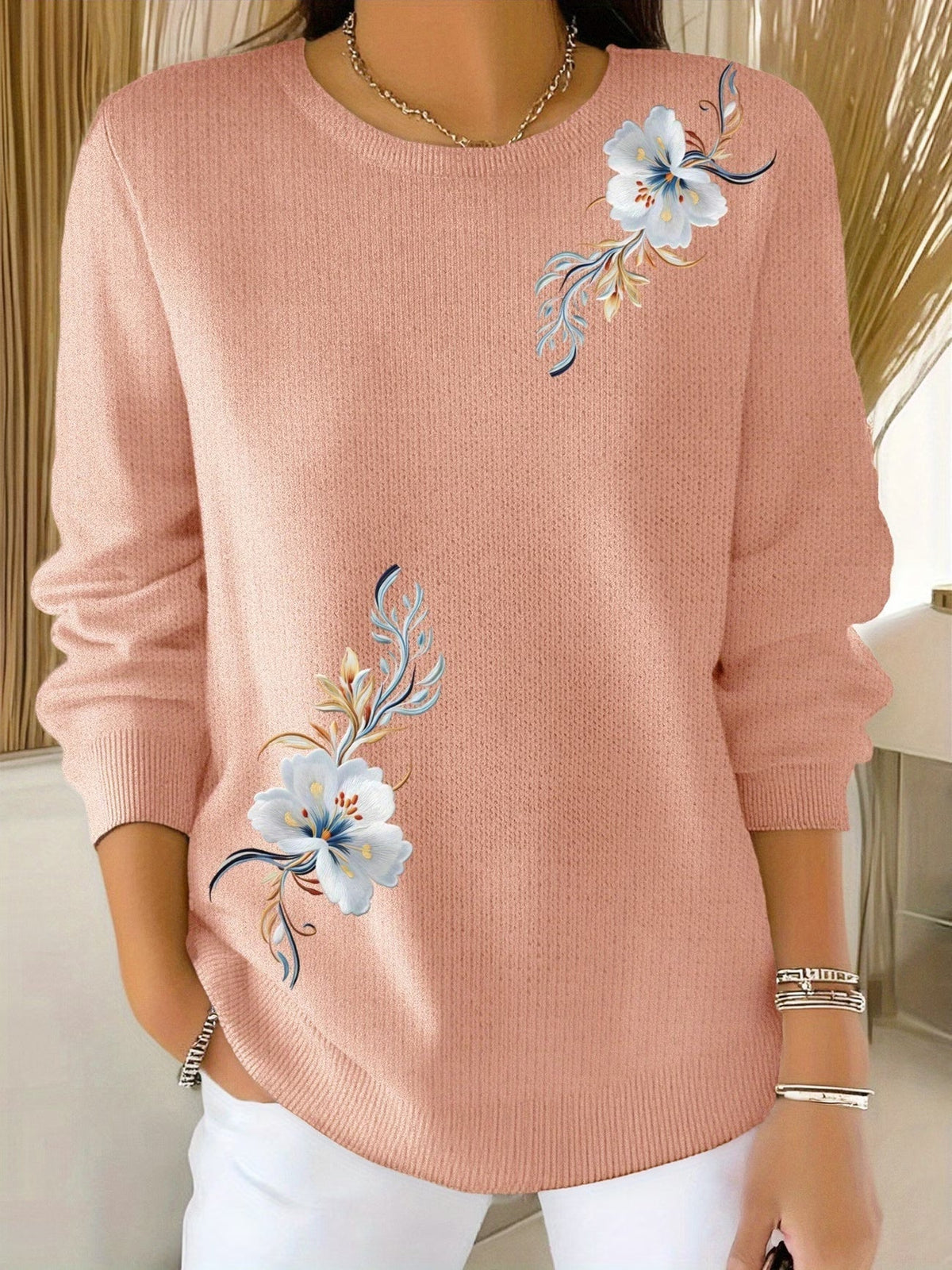 Adelurella | Floral Long Sleeve Jumper with Round Neck