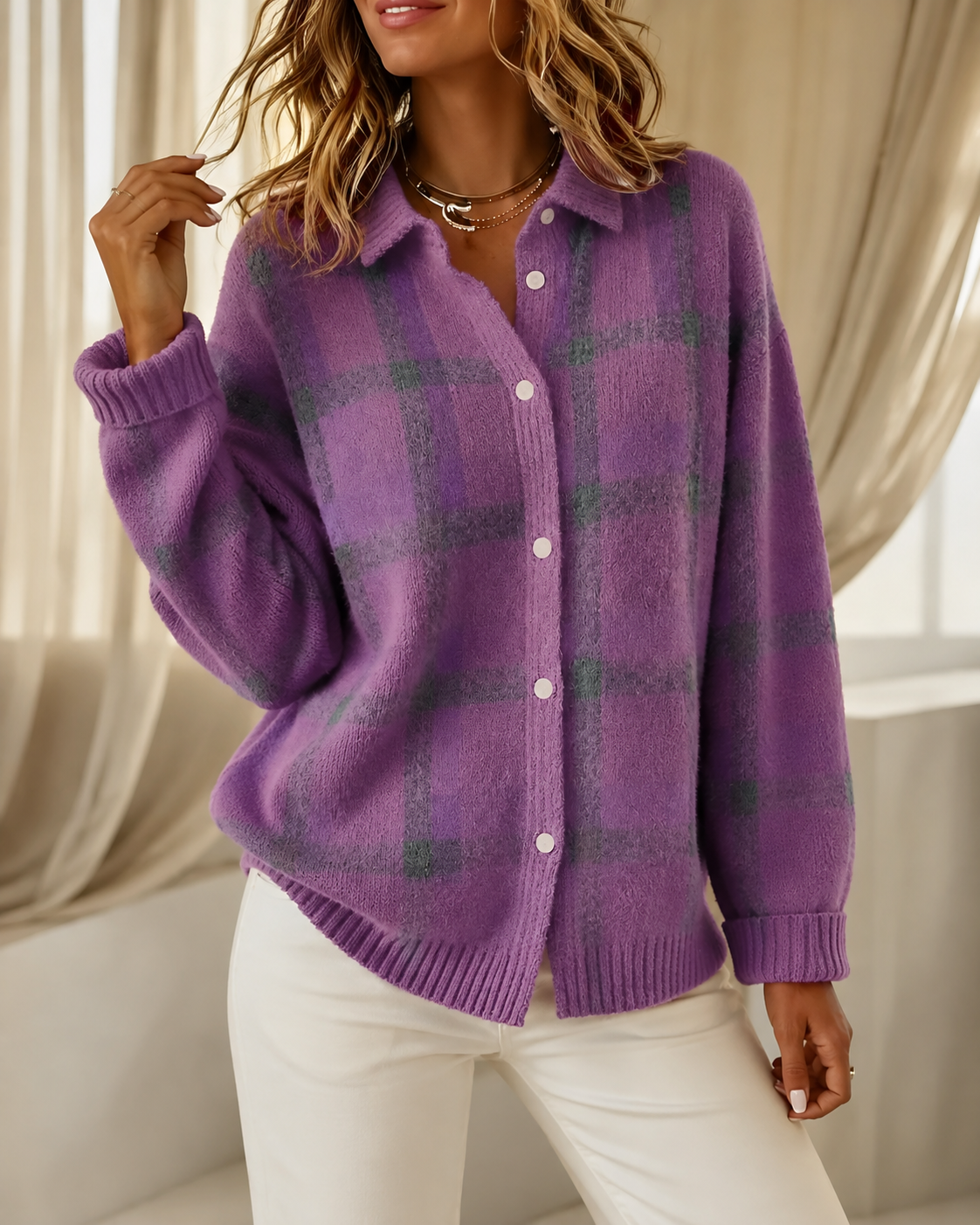 Liselotte | Plaid Cardigan with Long Sleeves