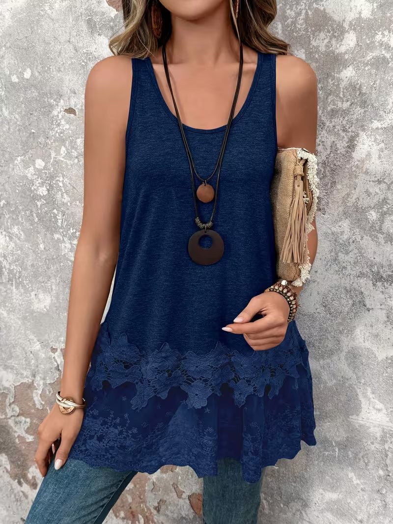 Brannah | Lace Hem Sleeveless Swing Tunic Top