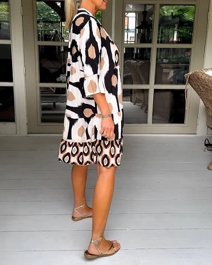 kinza | Printed V Neck Tiered Midi Dress