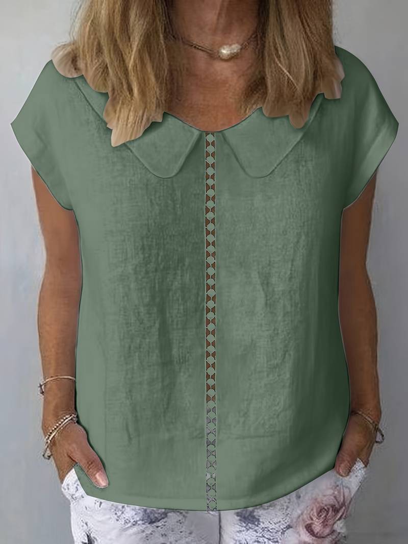 Krischelle - Peter Pan Collar Short Sleeve Blouse