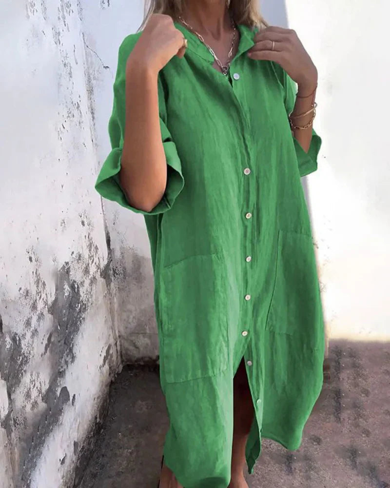 Aguilera | Oversized Button Front Midi Shirt Dress