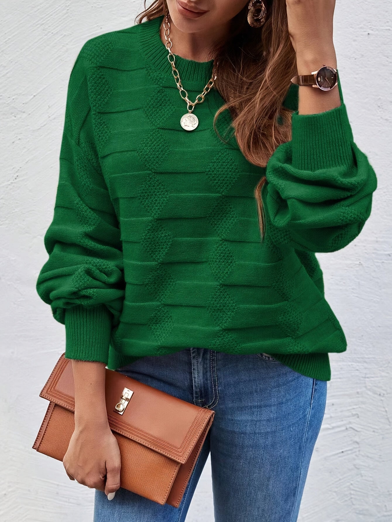 Annastina | Round Neck Textured Long Sleeve Sweater