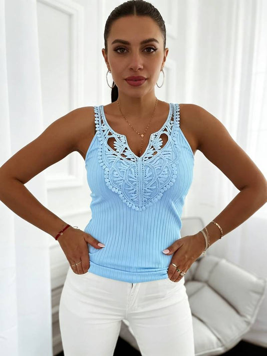 Hajar | Ribbed Lace Trim Sleeveless Vest Top