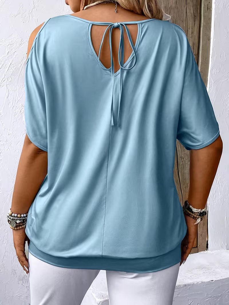 Liris | Feather Print Cold Shoulder Top