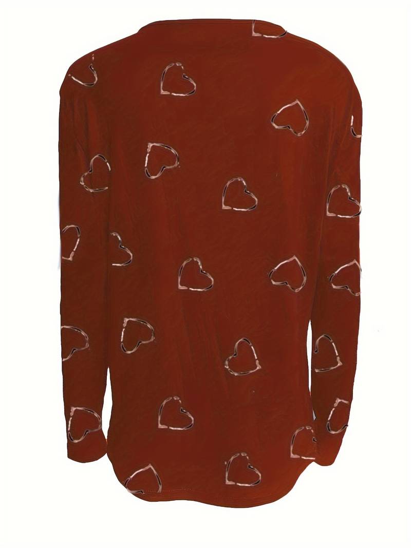 Romisha | Heart Print Zip Neck Top