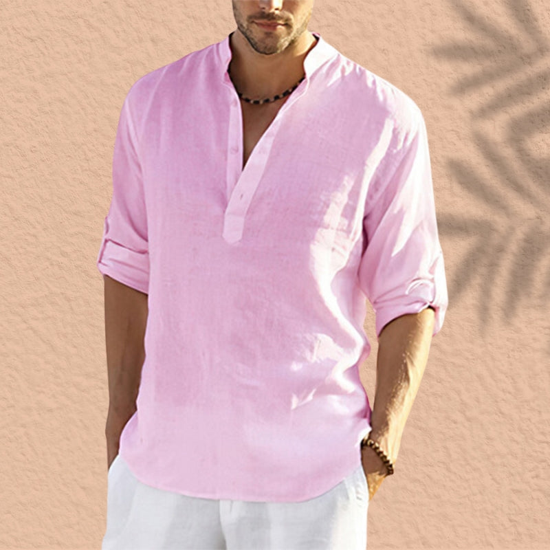 Abdeslam | Linen Henley Long Sleeve Shirt