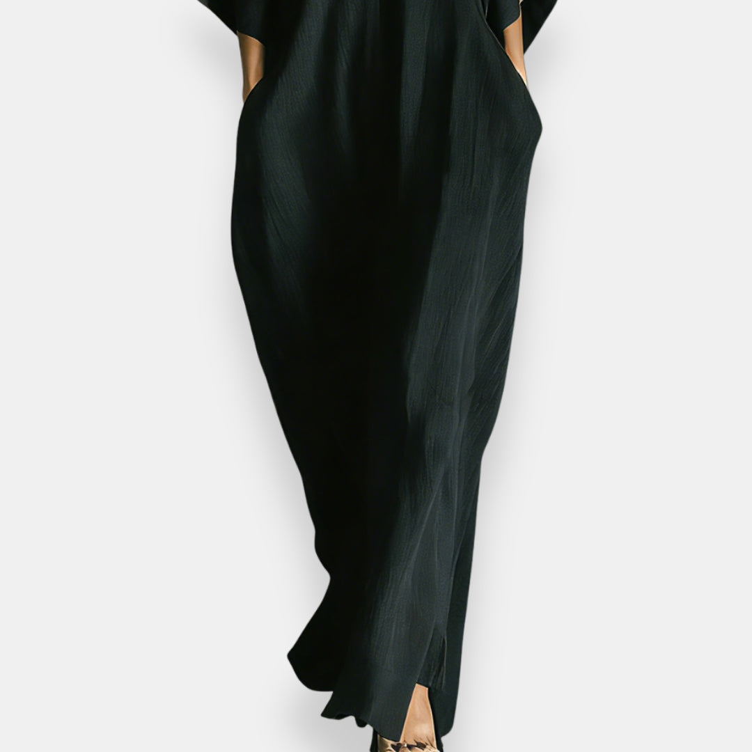 Maricel | Maxi Dress Black Stand Collar Relaxed Fit