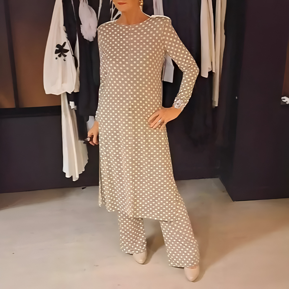 Maryse | Polka Dot Longline Top and Trouser Set