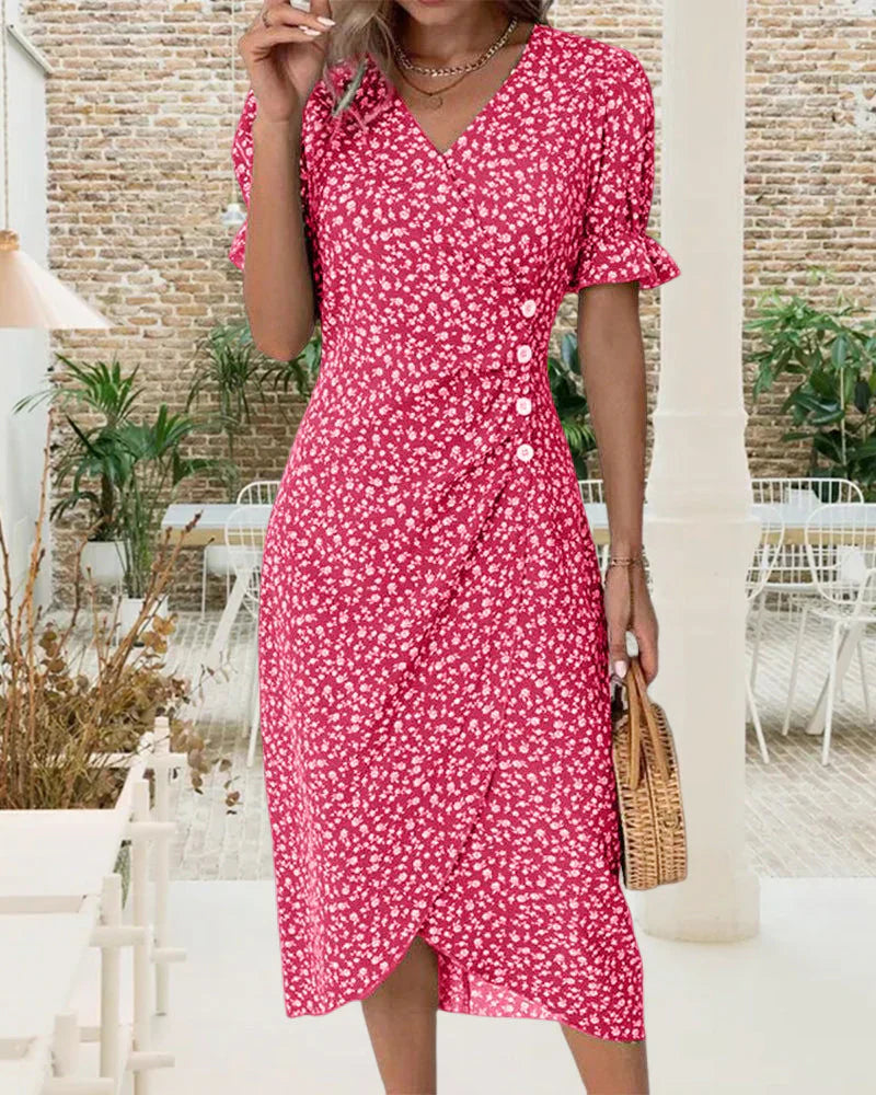 Tine | Floral Print Short Sleeve Wrap Dress