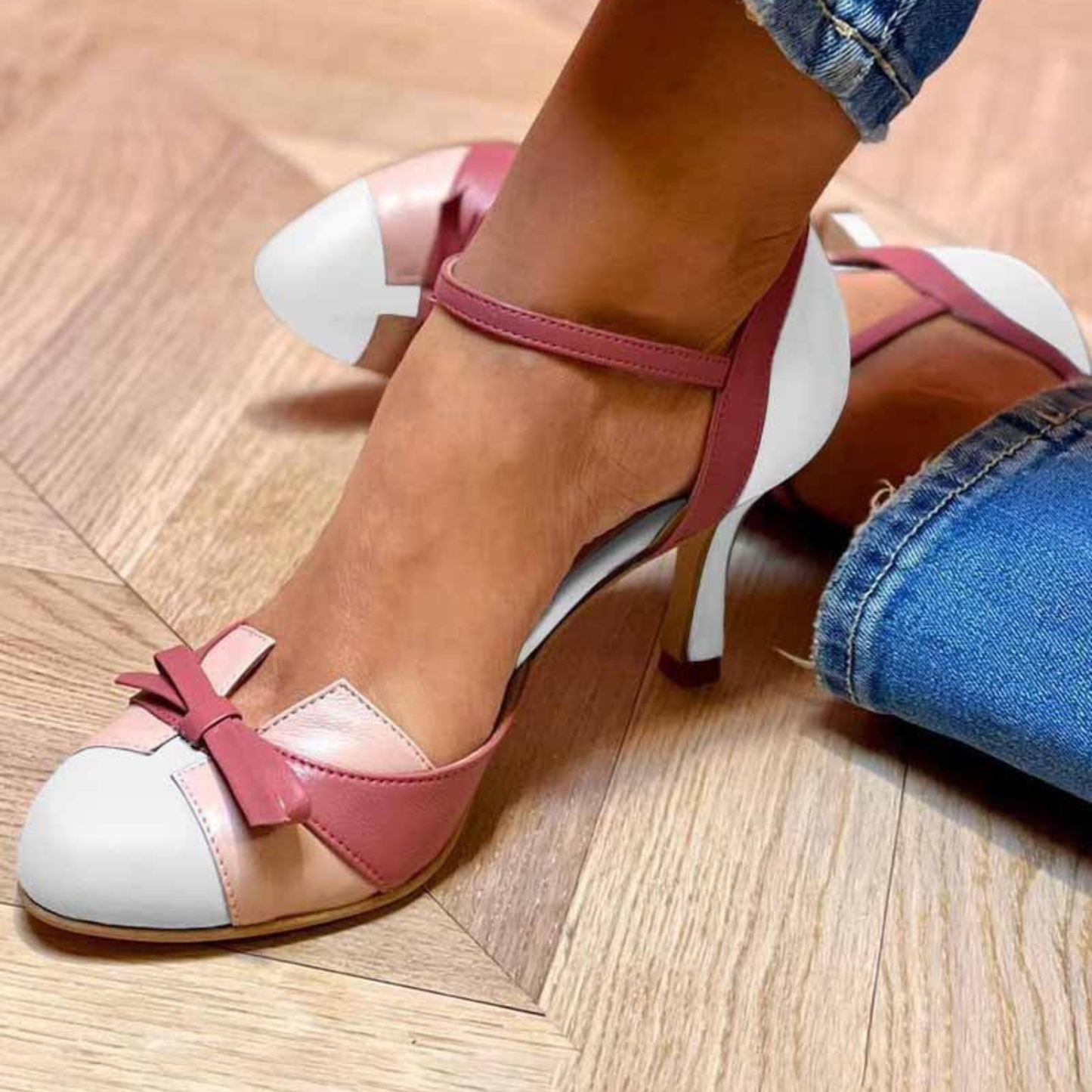 Janet | Colour Block Bow Strap Heels