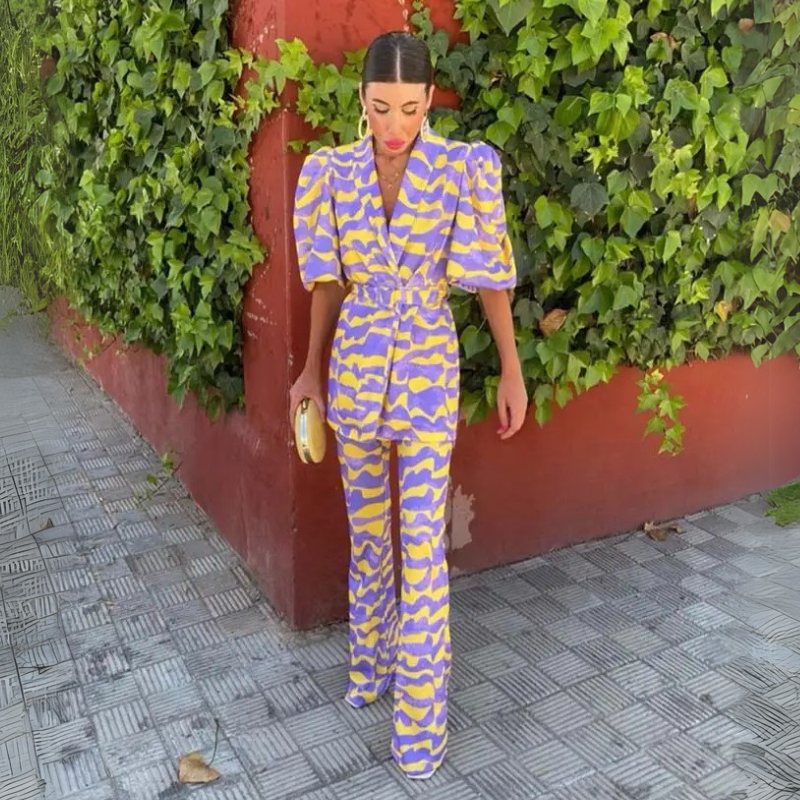 Missy | Printed Puff Sleeve Belted Trouser Co-ord
