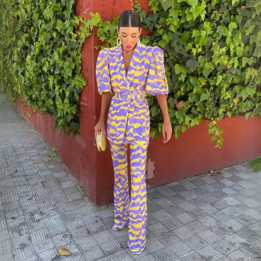 Missy | Printed Puff Sleeve Belted Trouser Co-ord
