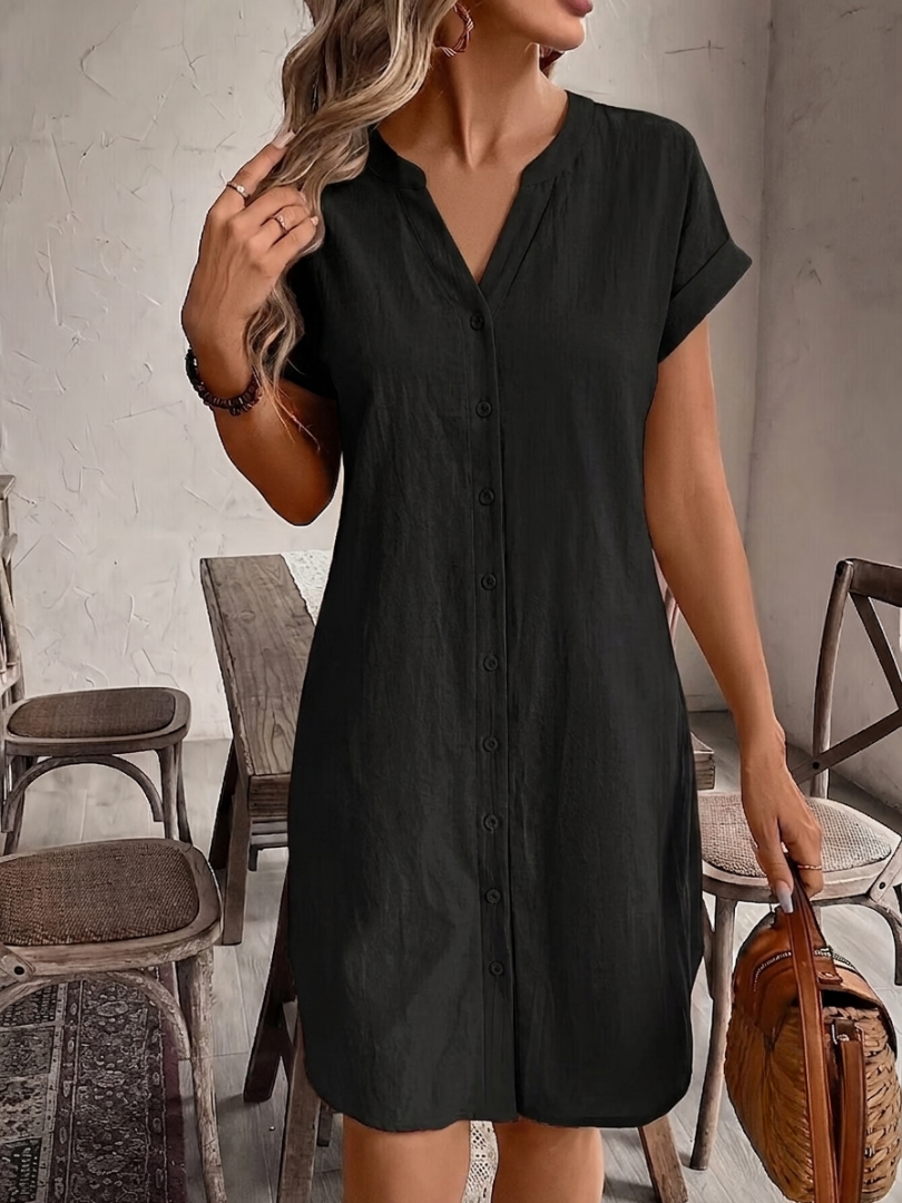 Khalela | Button Front Short Sleeve Shirt Dress