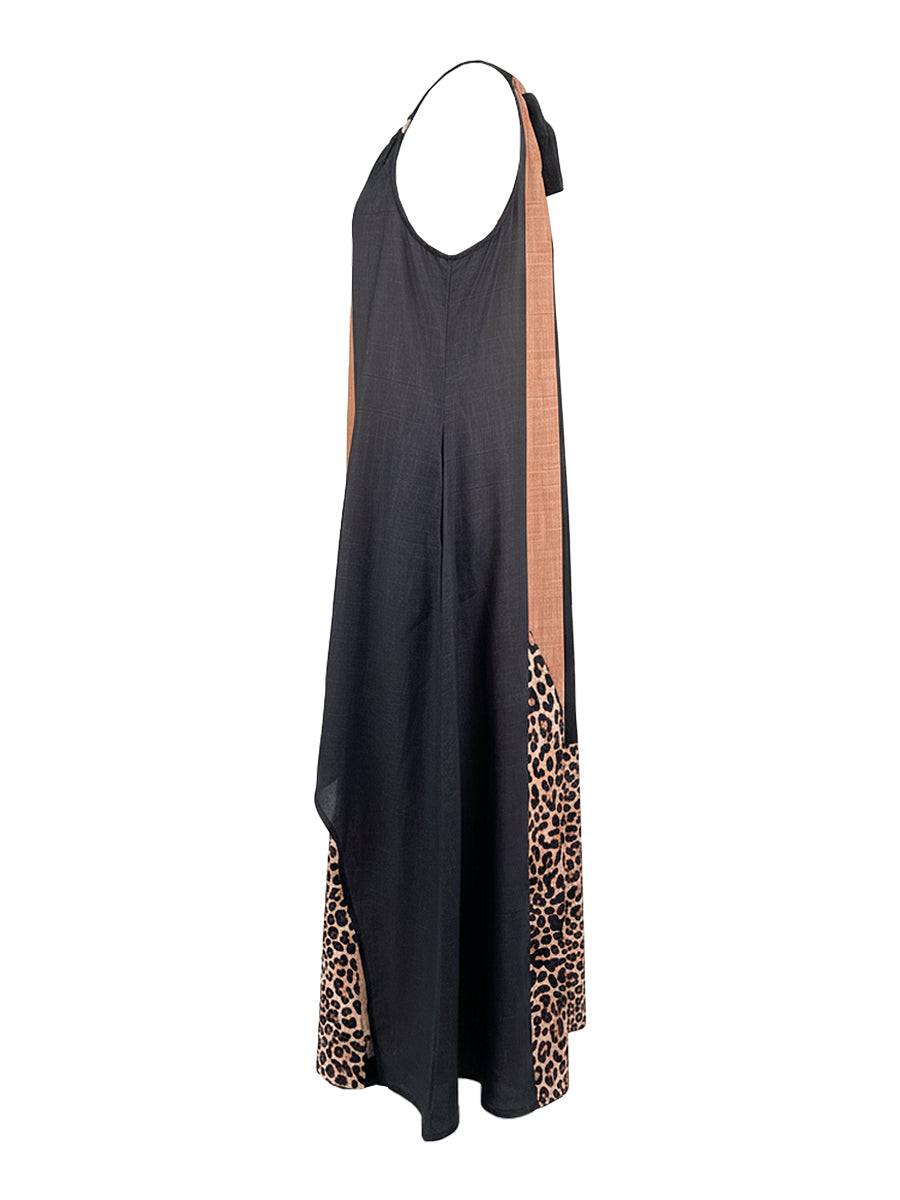 Ida | Halter Maxi Dress with Leopard Print Panels