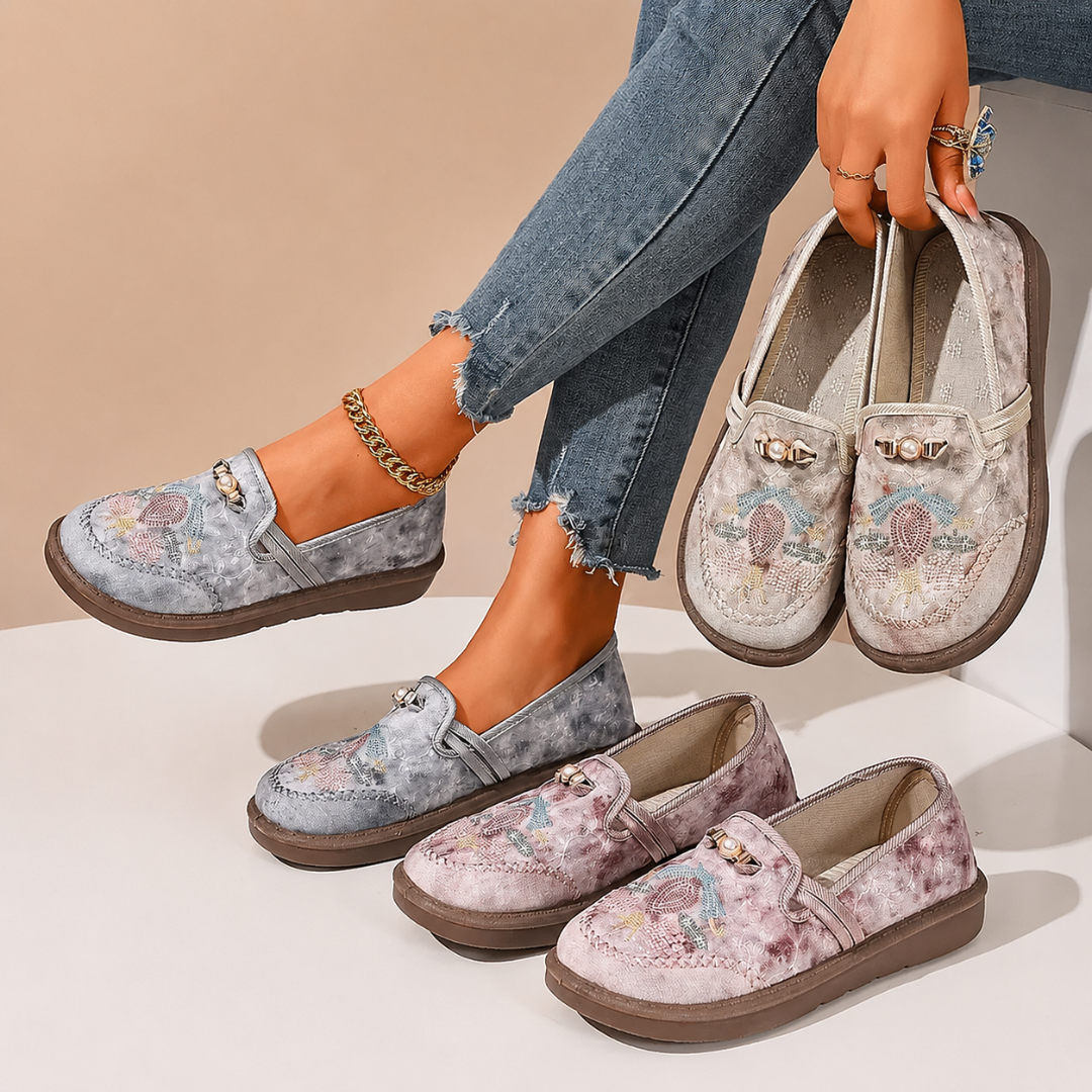Adeyla | Loafers Floral Embroidered Slip On Shoes