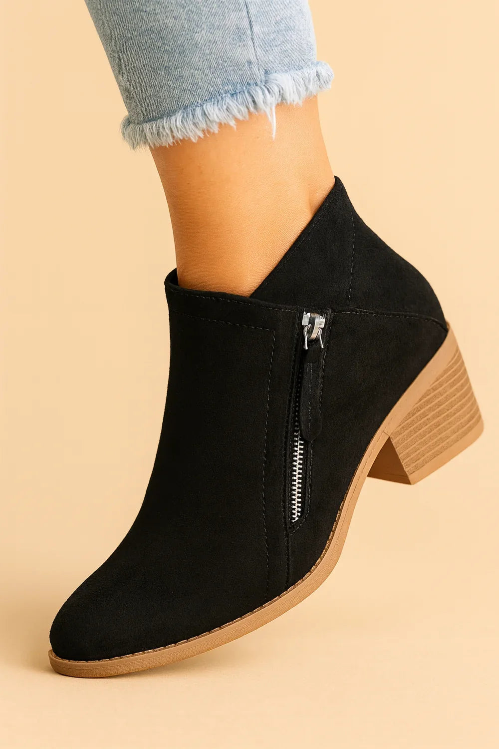 Krista | Ankle Boots Side Zip Block Heel Suede-Style