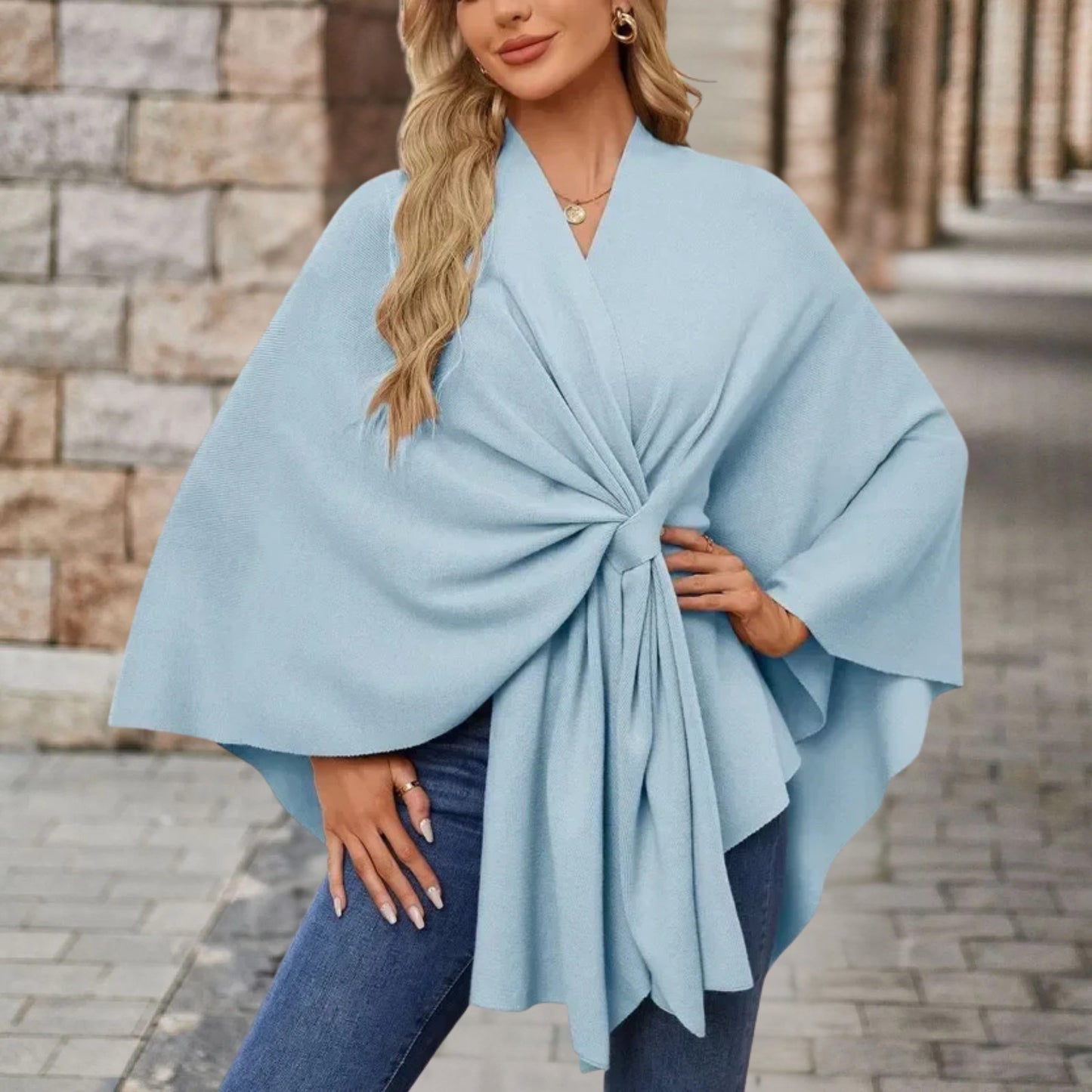 Helin | Knotted Front Wrap Knit Poncho