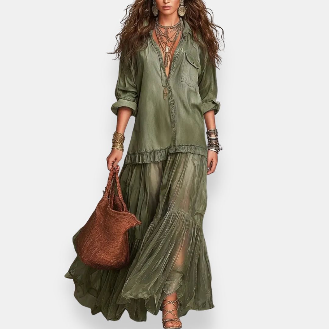 Zaynab | Maxi Dress With Ruffle Sheer Panels