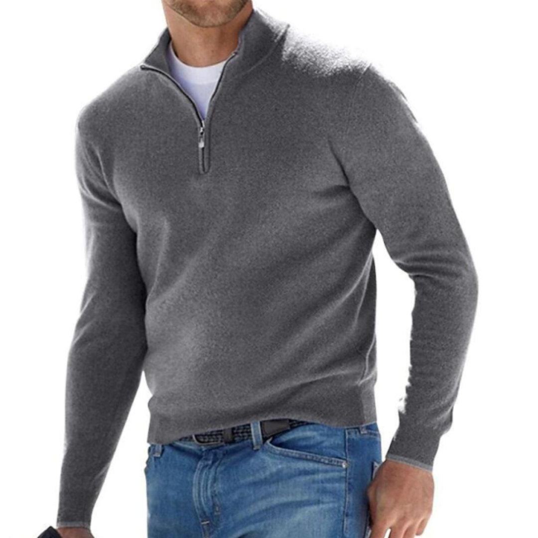 Robbert | Pullover Jumper with Quarter Zip and Stand Collar