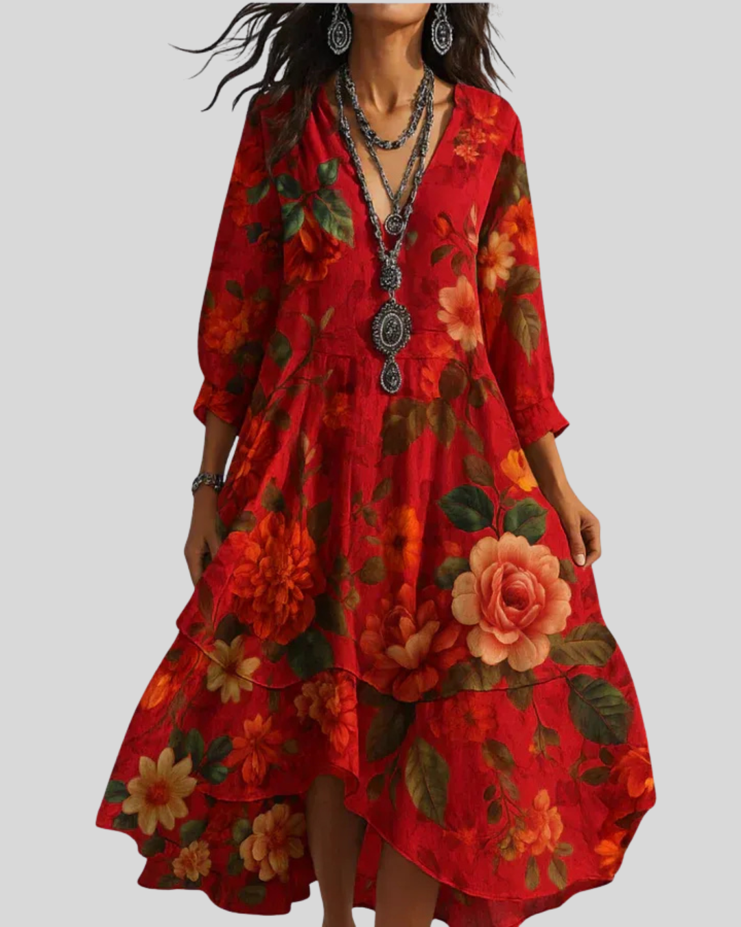 Debra | Floral V-Neck High Low Dress