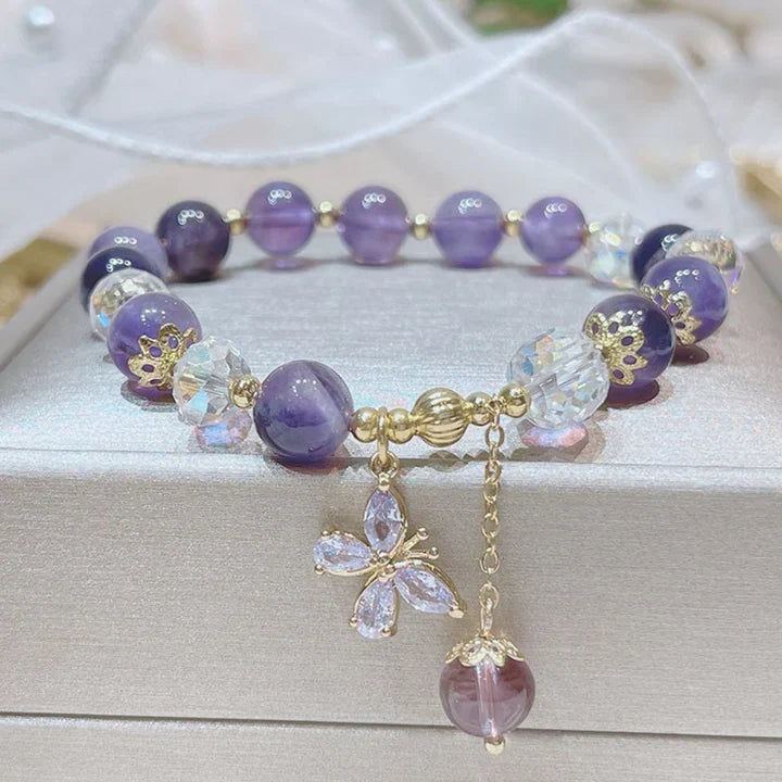 Elsien | Beaded Purple Charm Stretch Bracelet