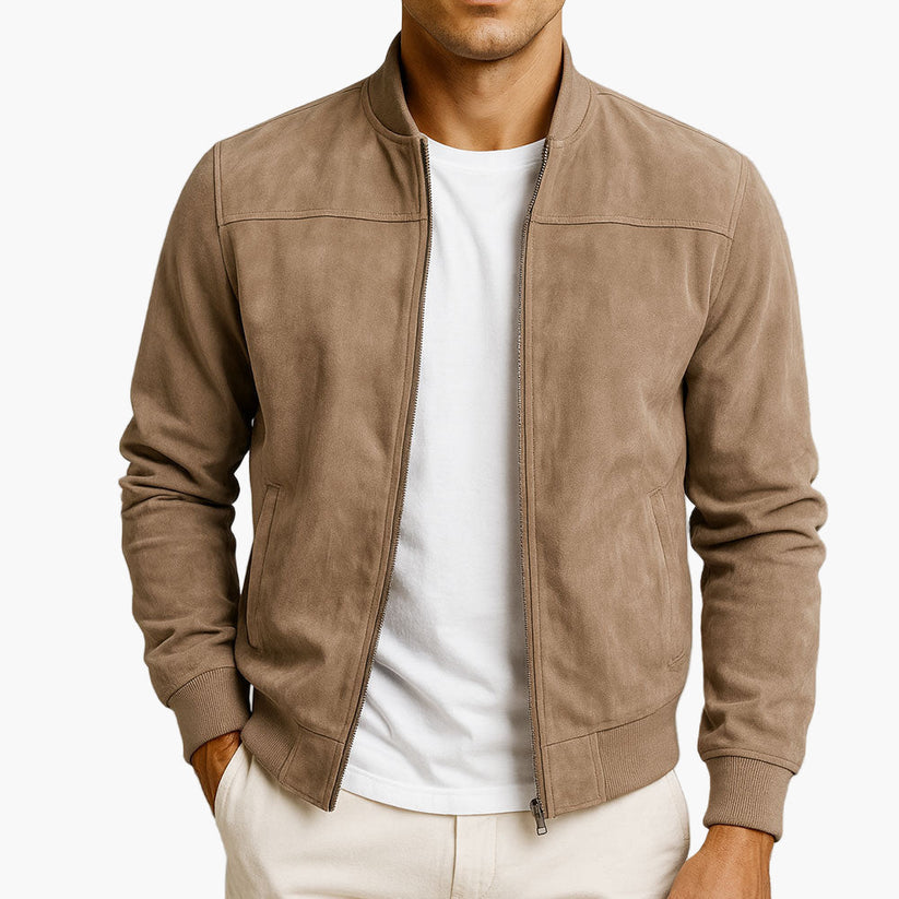Guenter | Suede-Style Zip-Front Stand Collar Jacket