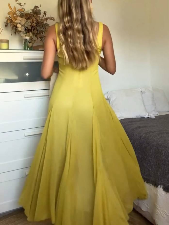 Solmaz | Yellow Square Neck Strap Maxi Dress