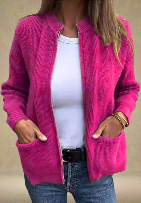 Marsha | Zip Front Ribbed Knit Cardigan