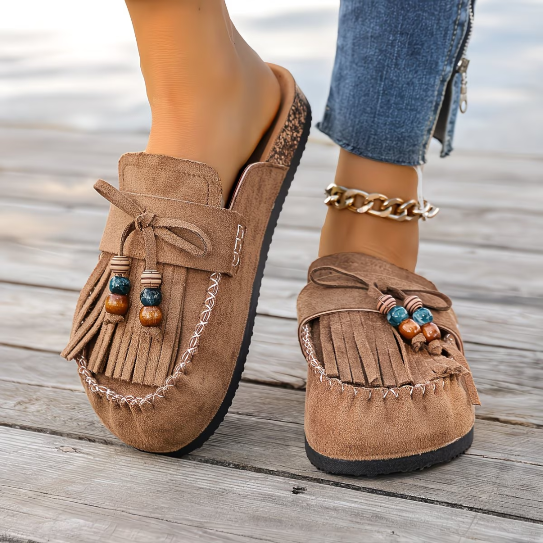 Mehra - Tassel Fringe Slip On Mules