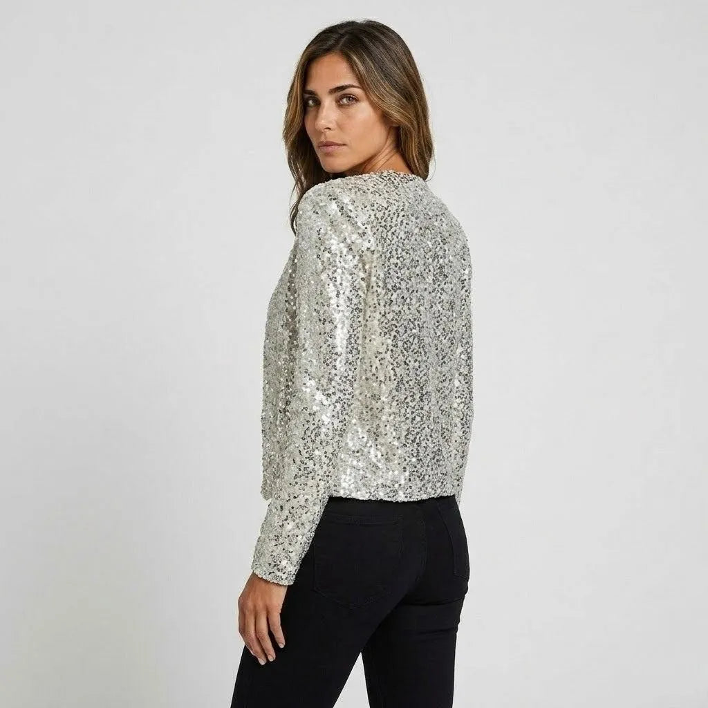 Amelia | Sequin Jacket with Open Front and Long Sleeves