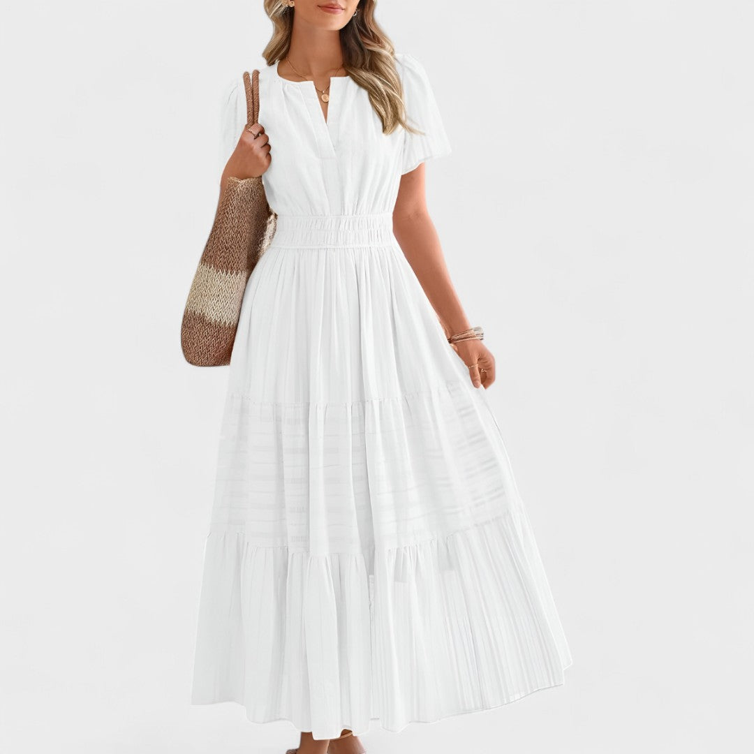 Maura | Black Short Sleeve Shirred Waist Maxi Dress