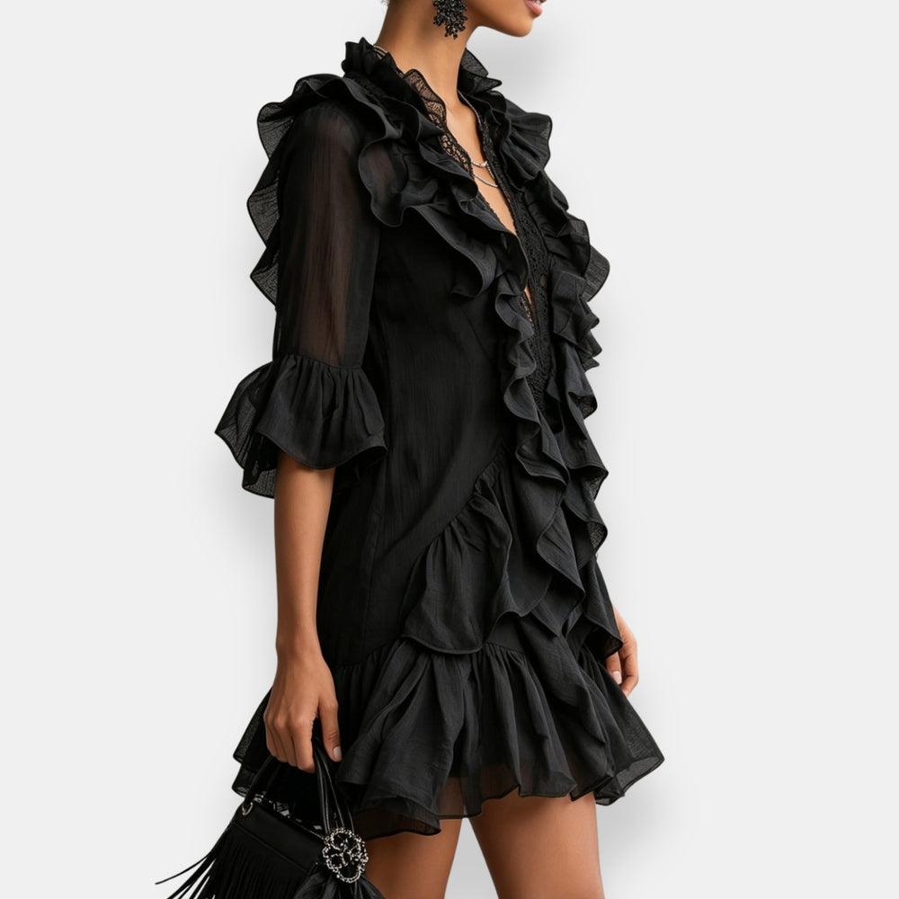 Lussina | Mini Dress with Ruffles and Sheer Sleeves