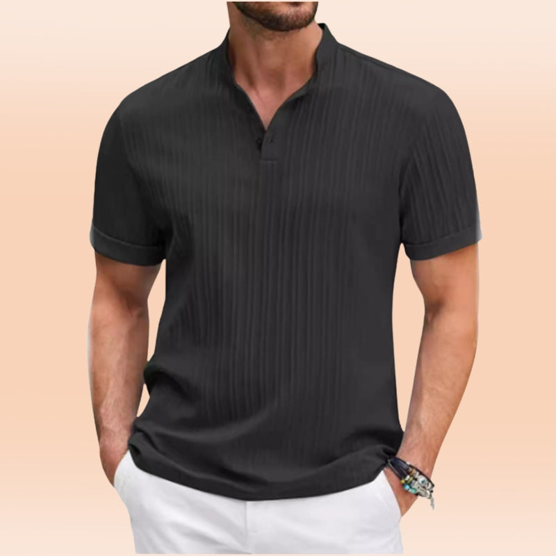 Estevez | Short Sleeve Ribbed Henley T-Shirt