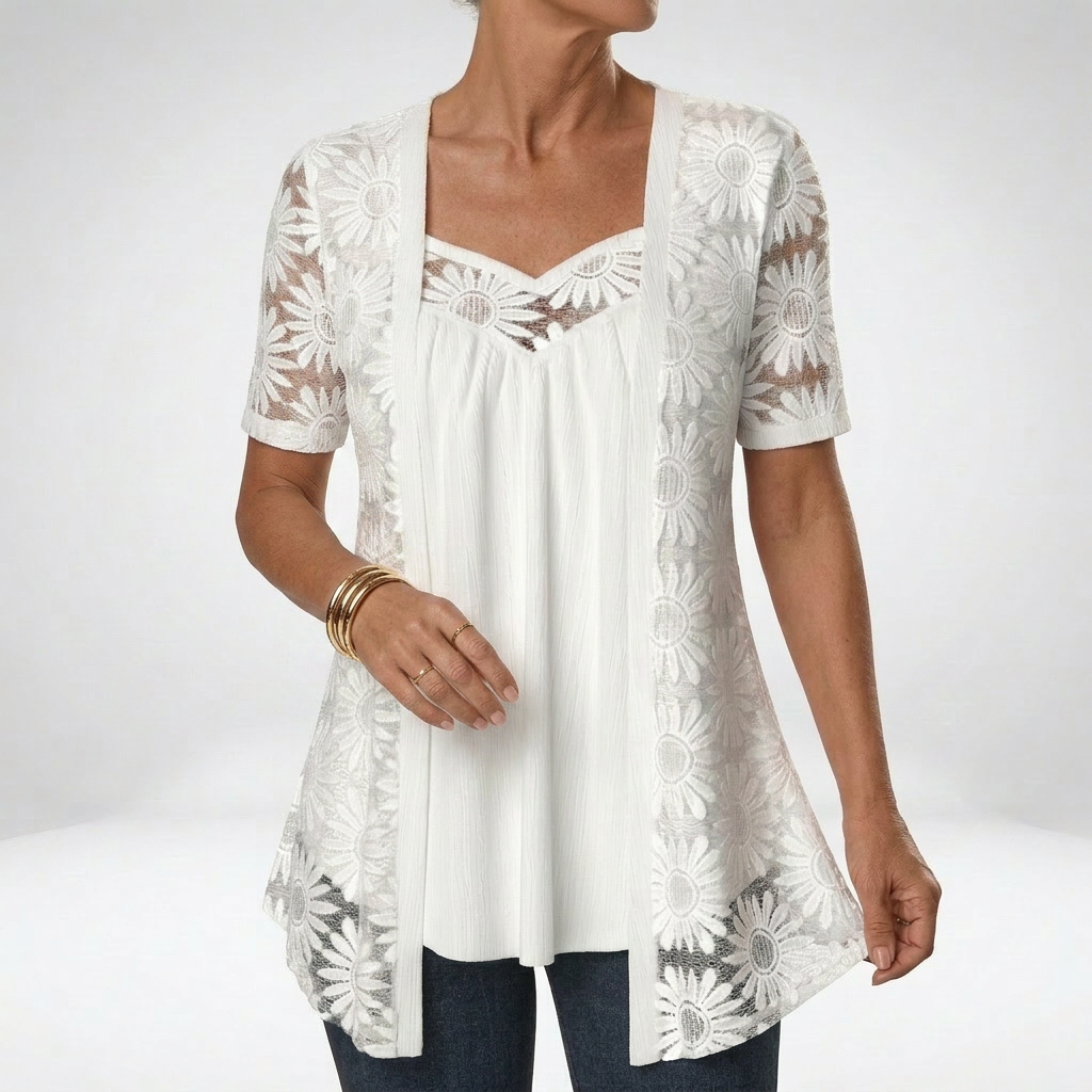 Linnia | Floral Lace Short Sleeve Tunic Top