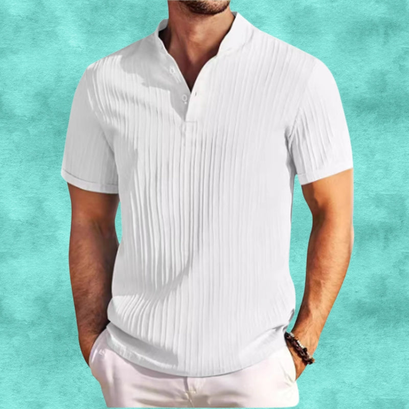Tomasz | Short Sleeve Ribbed Grandad Collar Shirt