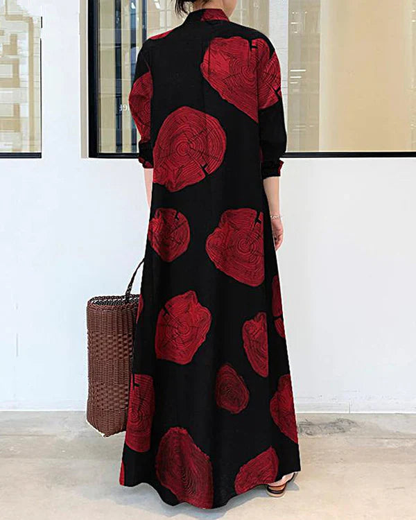 Poleska  | Printed Button Front Maxi Shirt Dress