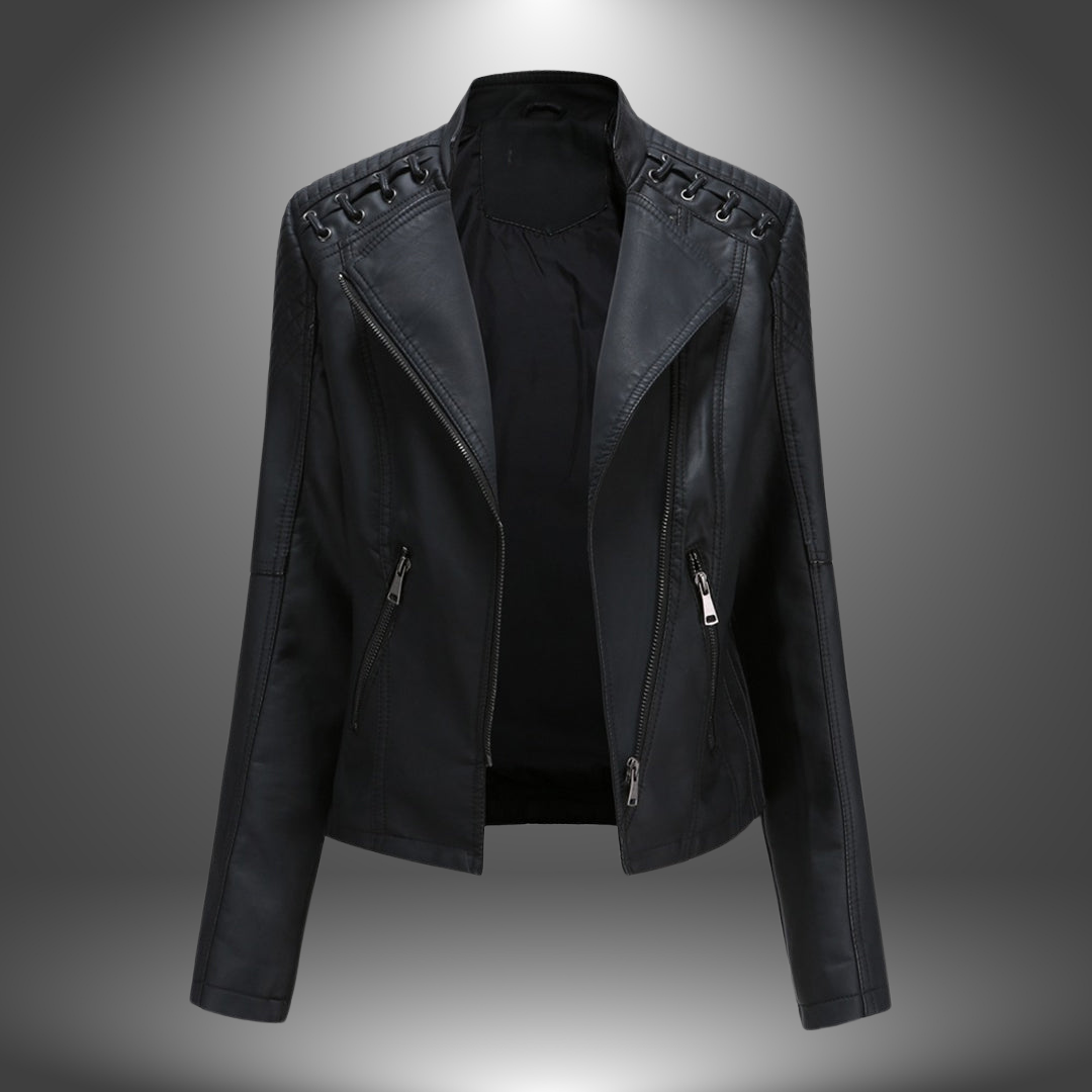 Lilia | Leather Style Biker Jacket With Zips