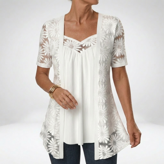 Yahaira | Lace Panel Sweetheart Neck Tunic Top