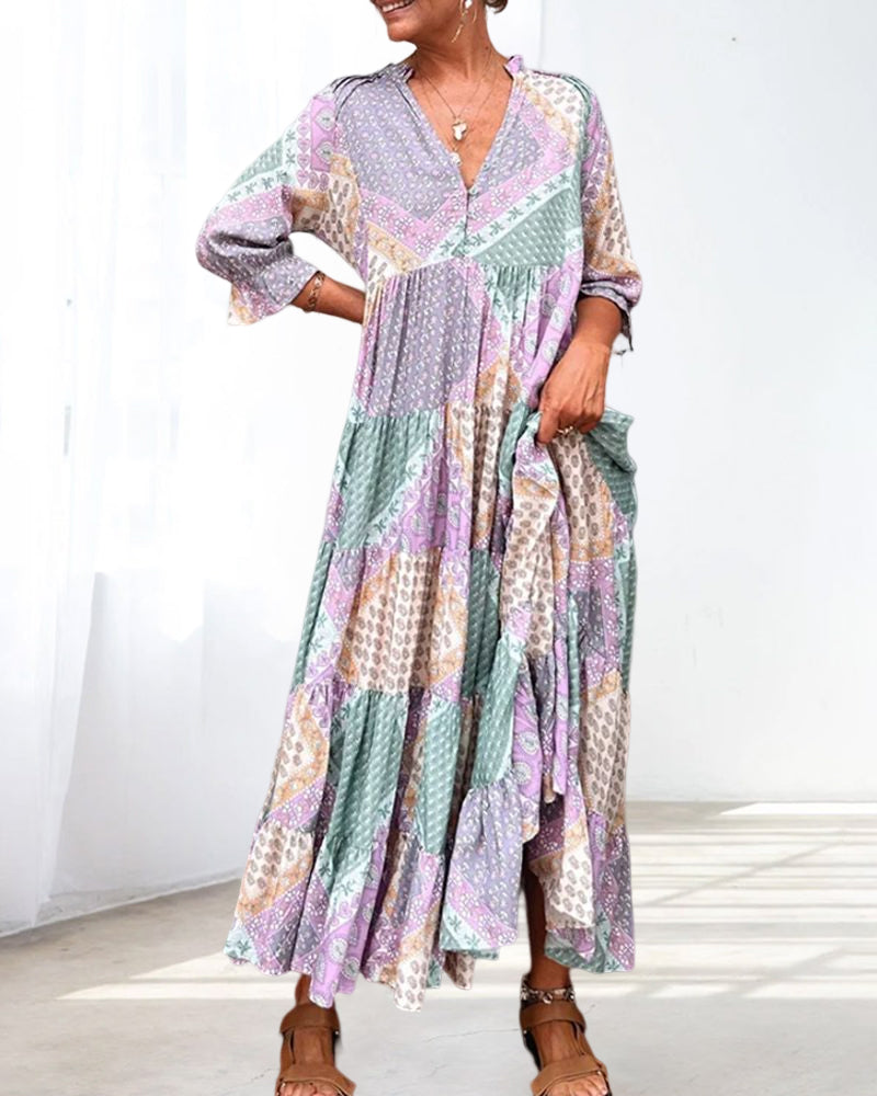Gunilla |  Patchwork Print V-Neck Maxi Dress