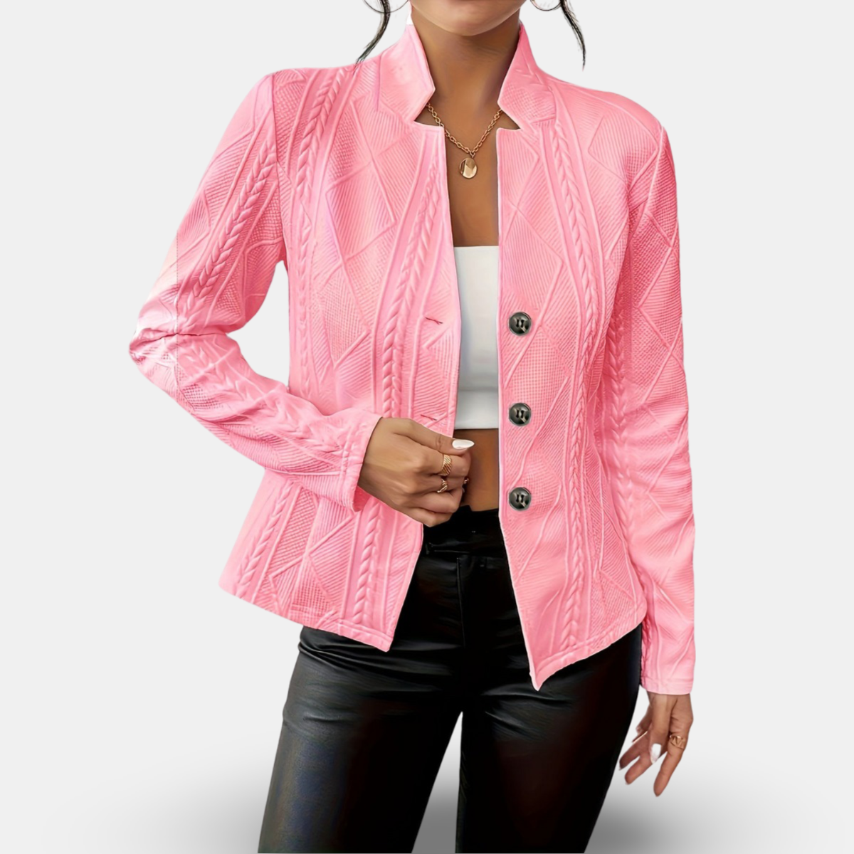 Lynn | Blazer Long Sleeve Textured Button Front