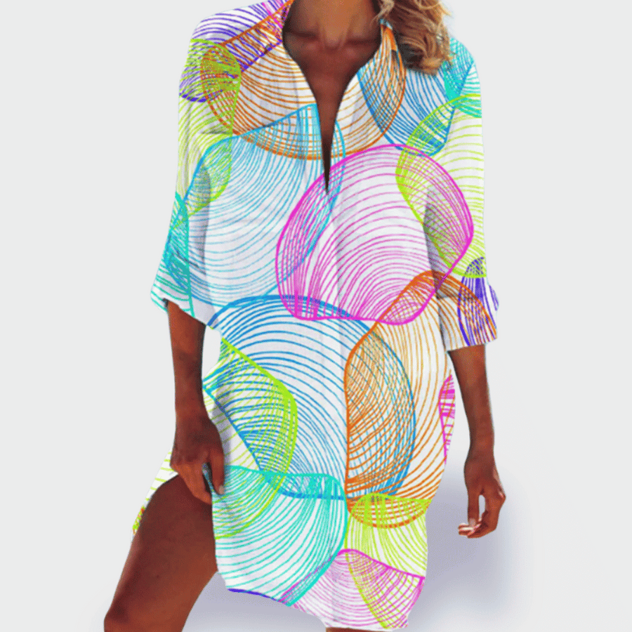 Lizonka | Beach Print Collared Shirt Dress