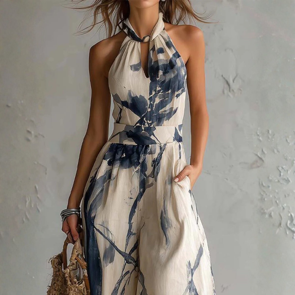 Symia | Halterneck Printed Wide Leg Jumpsuit