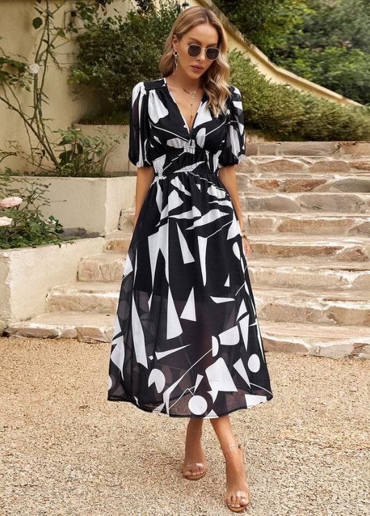 Josette | Monochrome Print Wedding Guest Dress