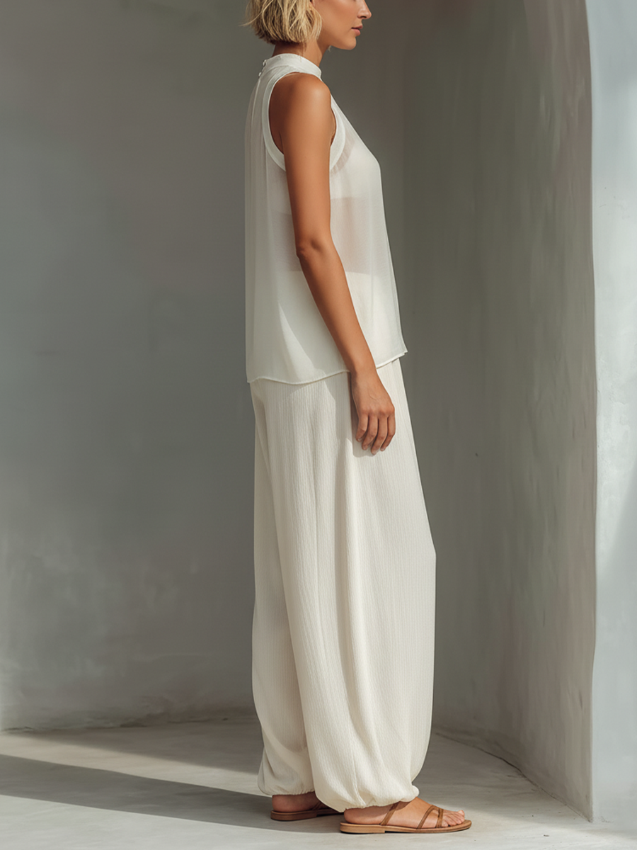 Olivian | Sleeveless Sheer Two-Piece Set