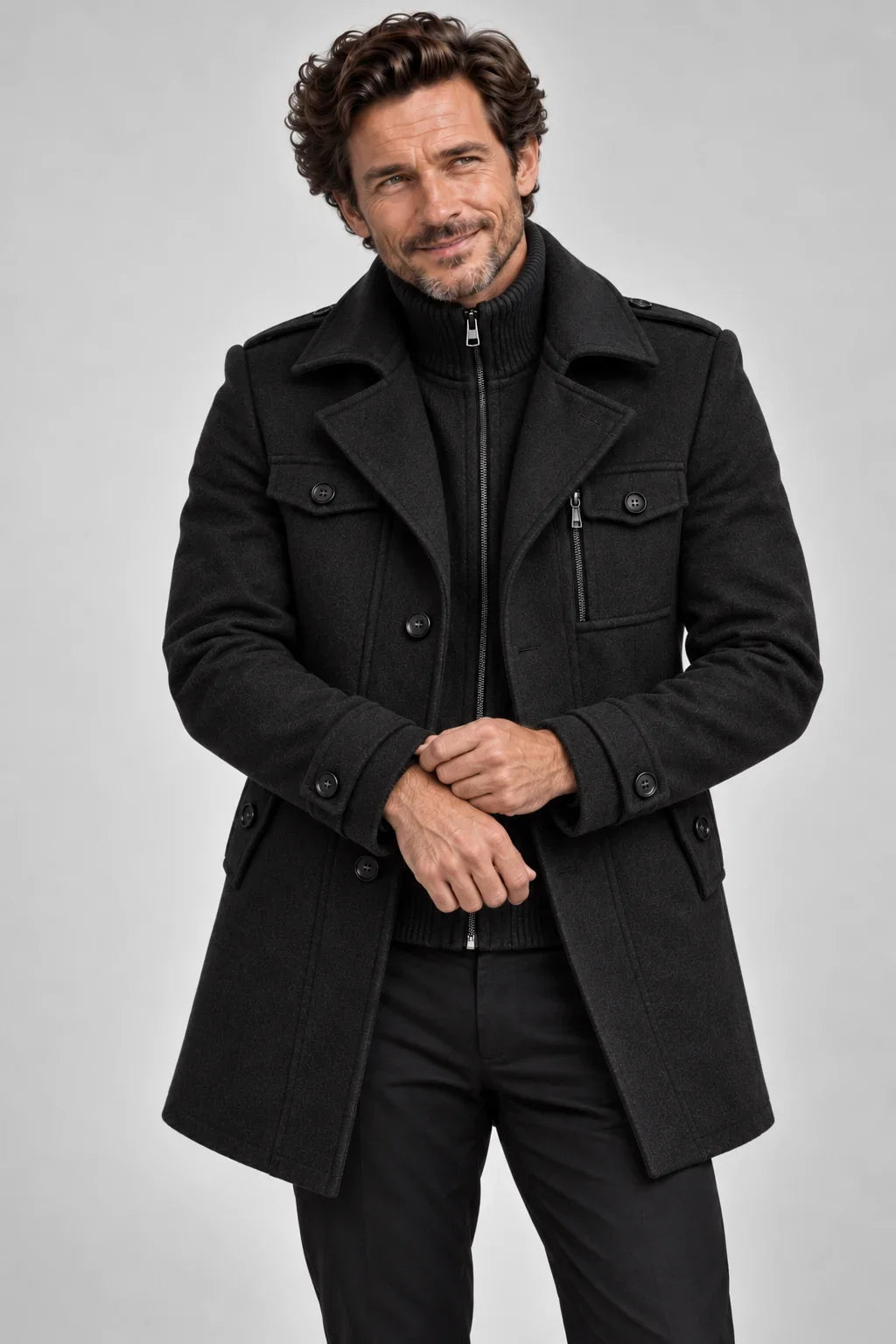 Erasmo | Textured Coat with Notched Lapels