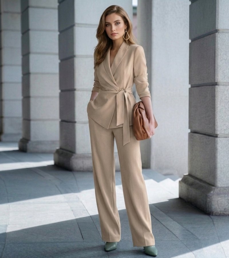 Asya | Wrap Blazer and Wide Leg Trouser Set